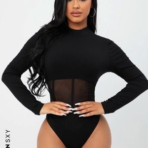 SHEIN "SXY Mock Neck Mesh Panel Bodysuit"- NWT!!